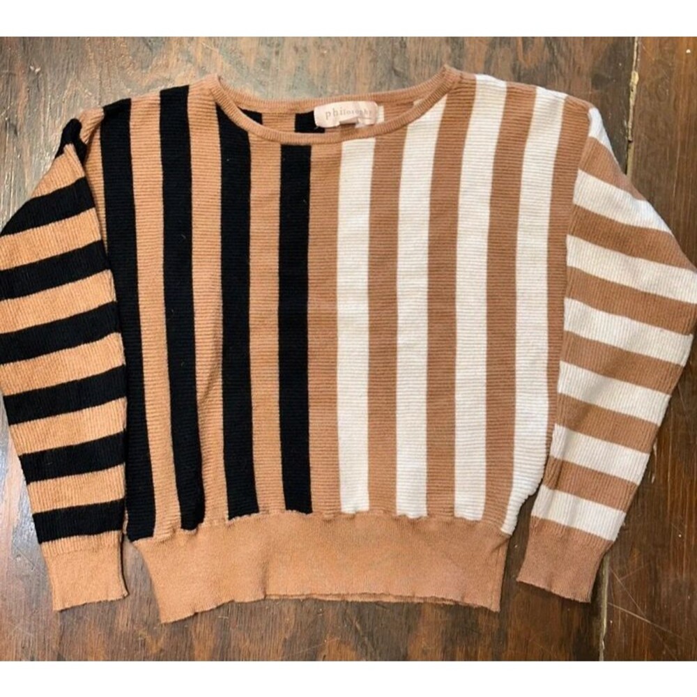 Philosophy by Anthropologie Black/White/Brown Sweater Size Small